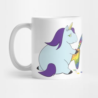 Chubby Unicorn Bites Rainbow Guitar Mug